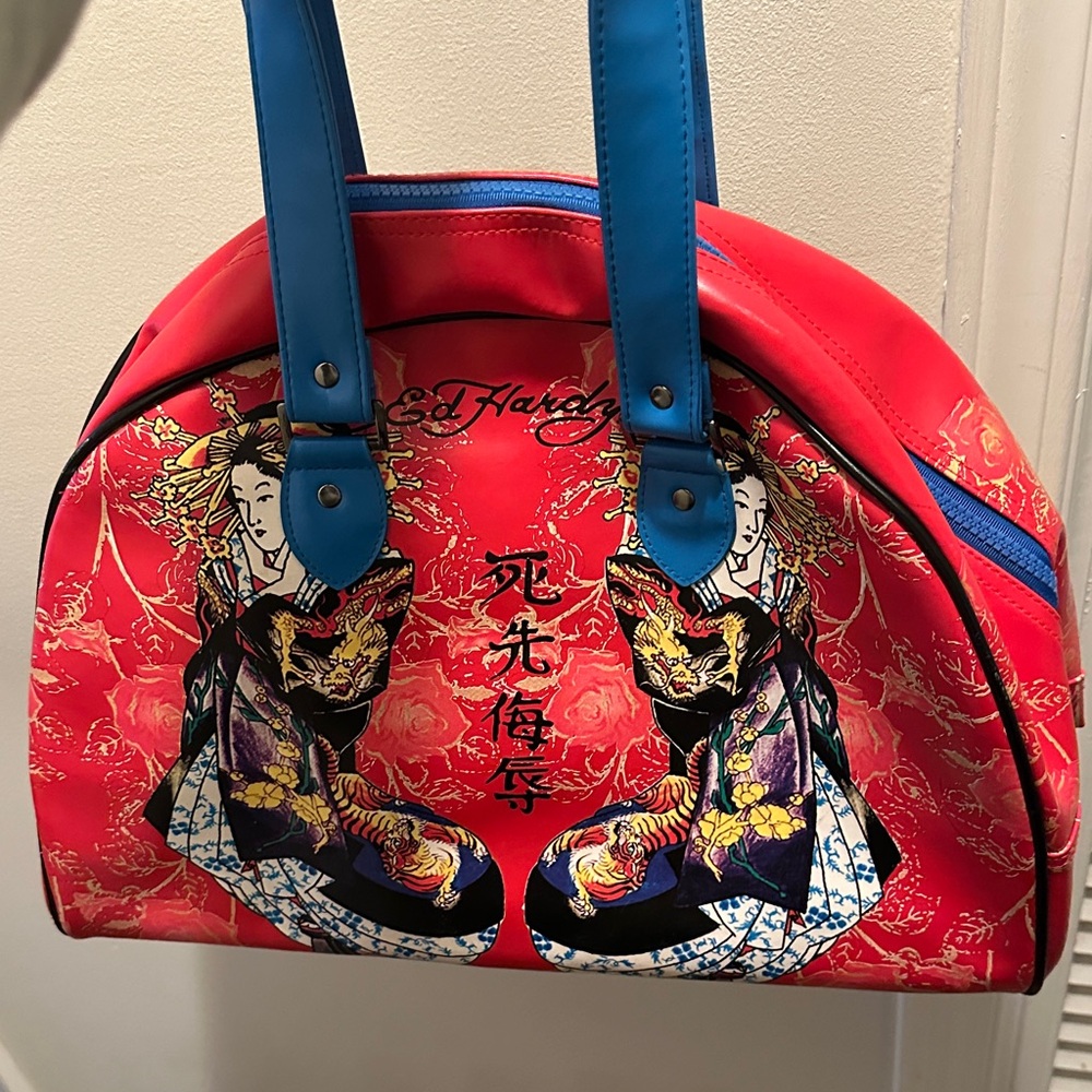 Ed Hardy Red and Blue Travel Bag